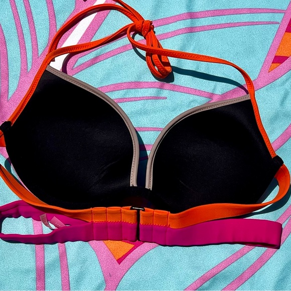 VS Hottie Halter: Victoria’s Secret Double-Banded Bikini Top Black, Pink, Orange - Picture 4 of 7